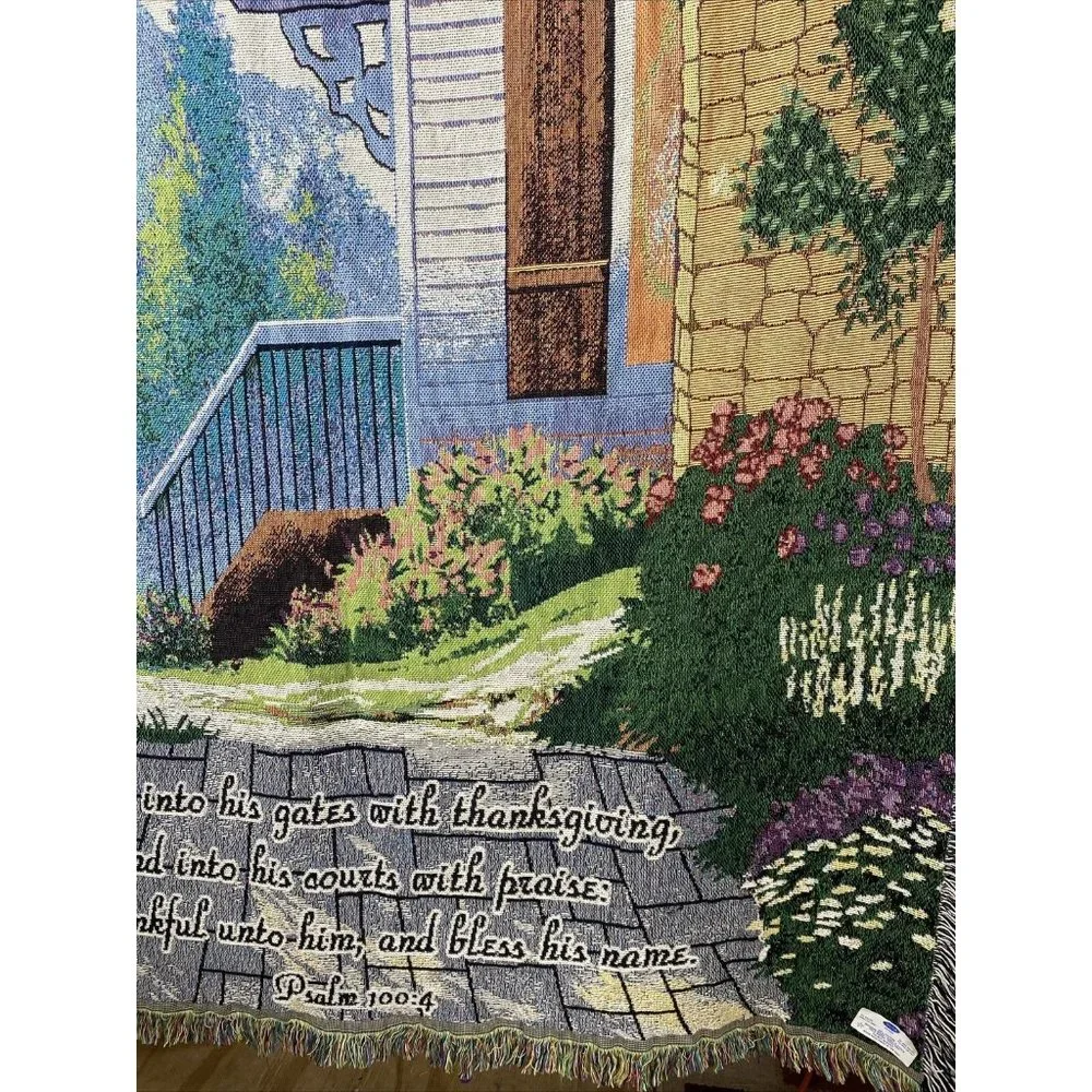 Loom Craft Brand Tapestry Wall Hanging Garden Gate Scene Psalm 100.4